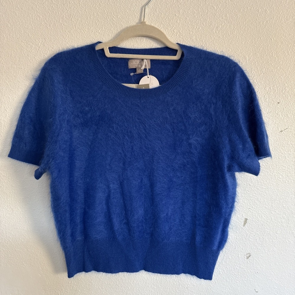 NWT J.Crew Brushed Cashmere T-shirt in Royal Blue Short Sleeve Sweater M